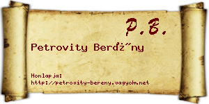 Petrovity Berény névjegykártya
